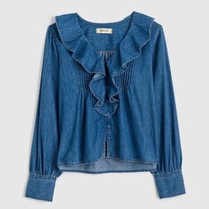 Madewell Denim Ruffled Pintuck Top - Small